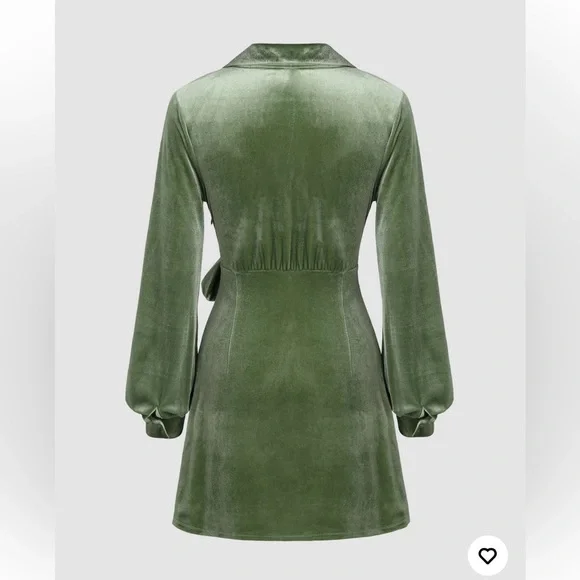 NWT Cider Belted Sage Green Velvet Mini Dress, Size Small - Picture 2 of 11